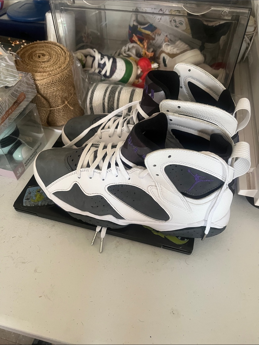 Air Jordan 7 Retro Men's Basketball Shoes - White/Grey/Purple